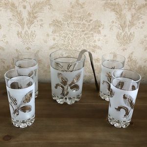 Vintage 6pc glass ice bucket set